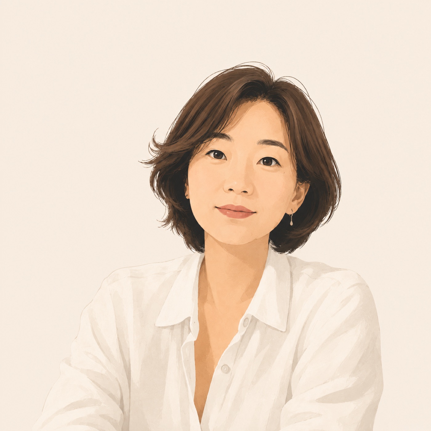 Illustrated portrait of Kay writing at her desk